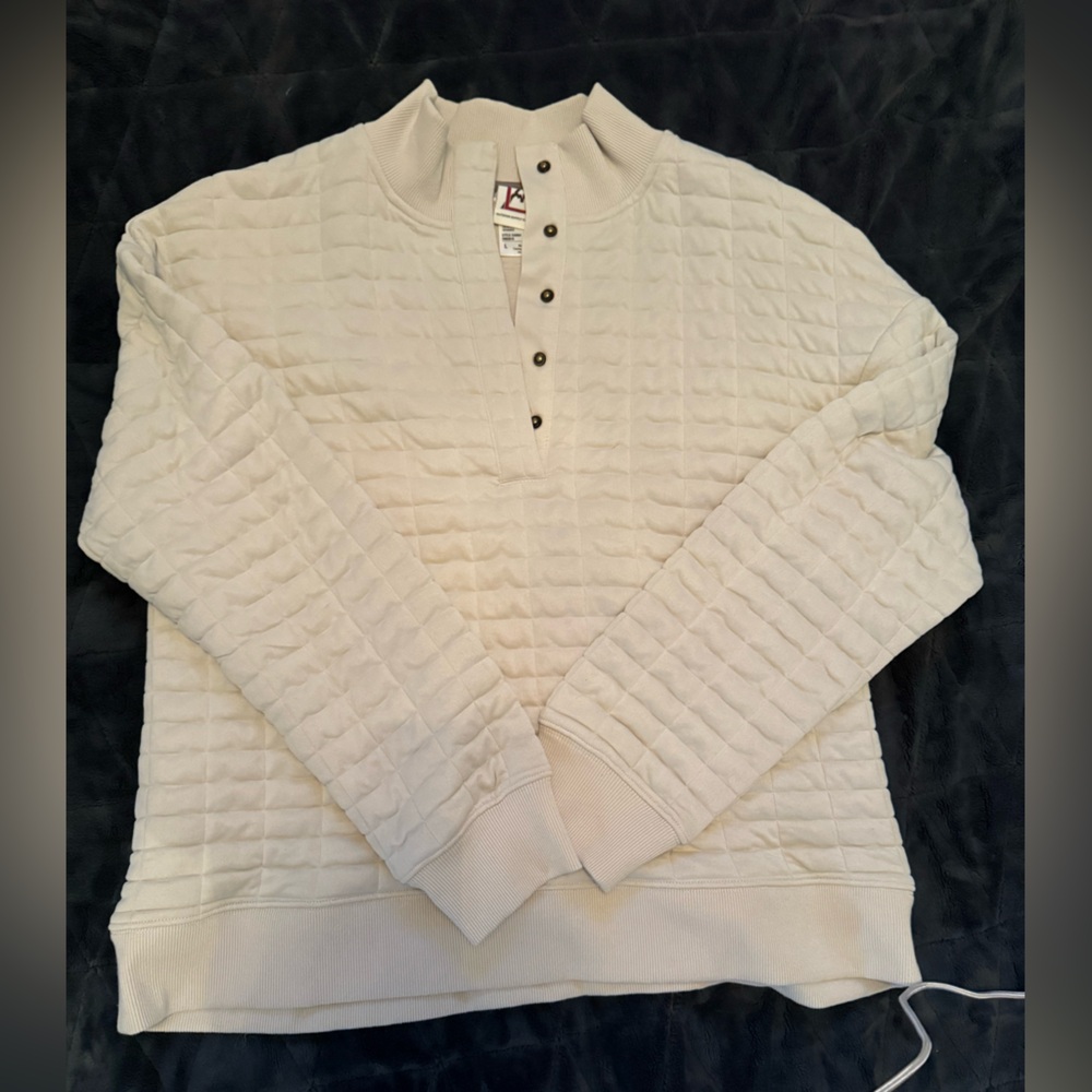 Cream Quilted Button-Up Sweater